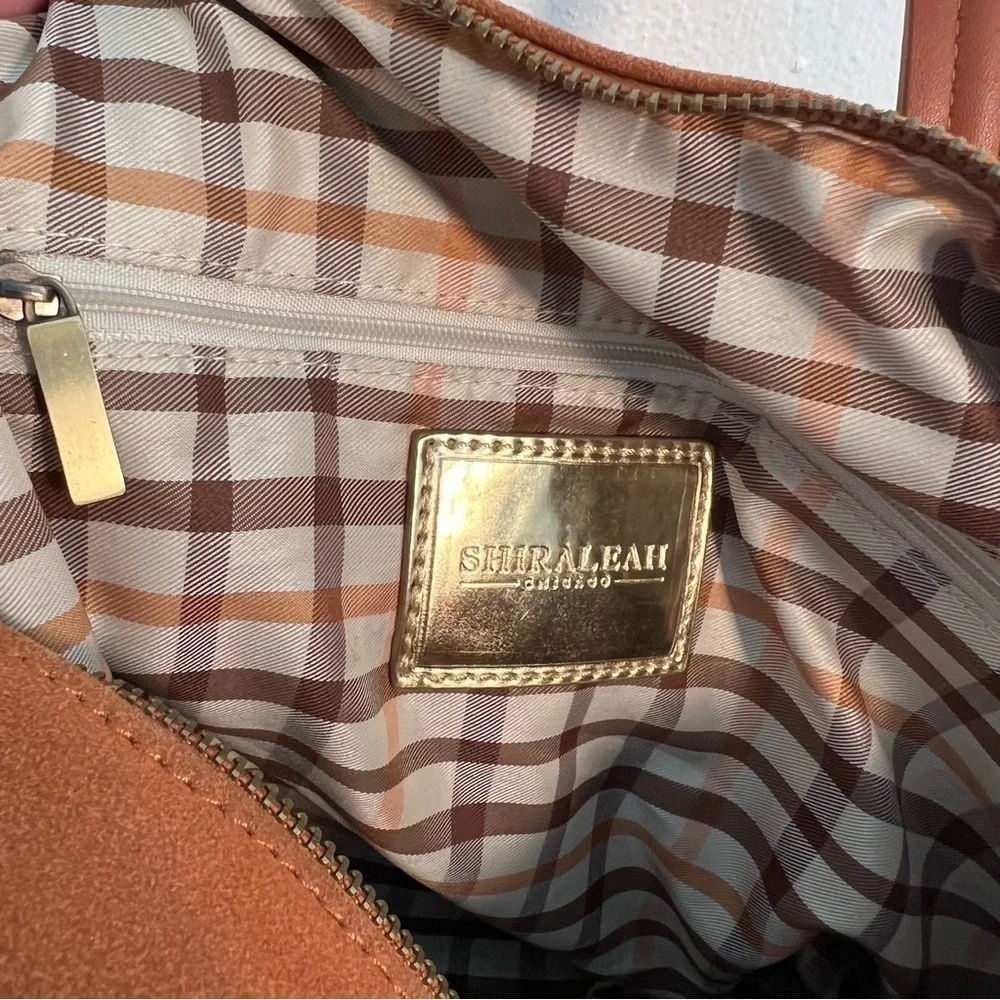 Shiraleah Chicago Marlow Satchel Bag Vegan Suede Tan Rust Fringe Details Zip